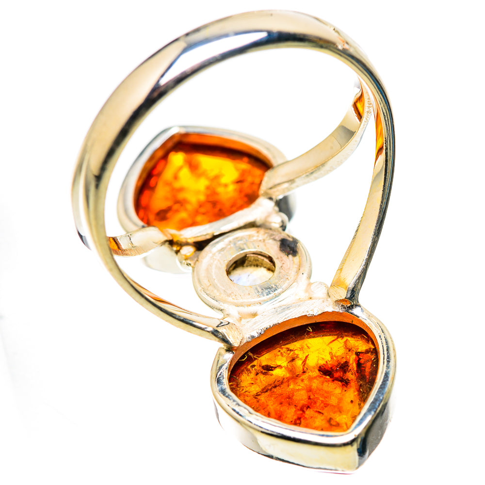 Large Baltic Amber, Rainbow Moonstone Ring Size 10 (925 Sterling Silver) RING136166