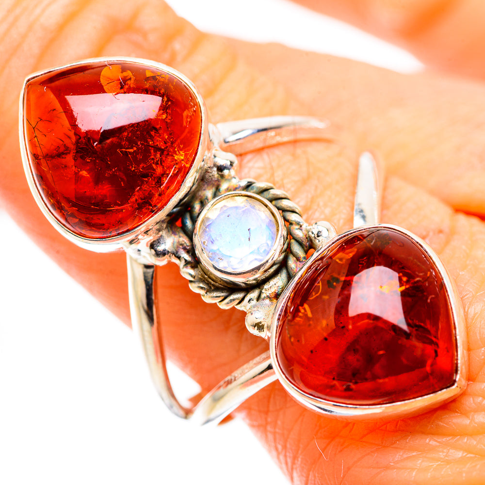 Large Baltic Amber, Rainbow Moonstone Ring Size 10 (925 Sterling Silver) RING135702