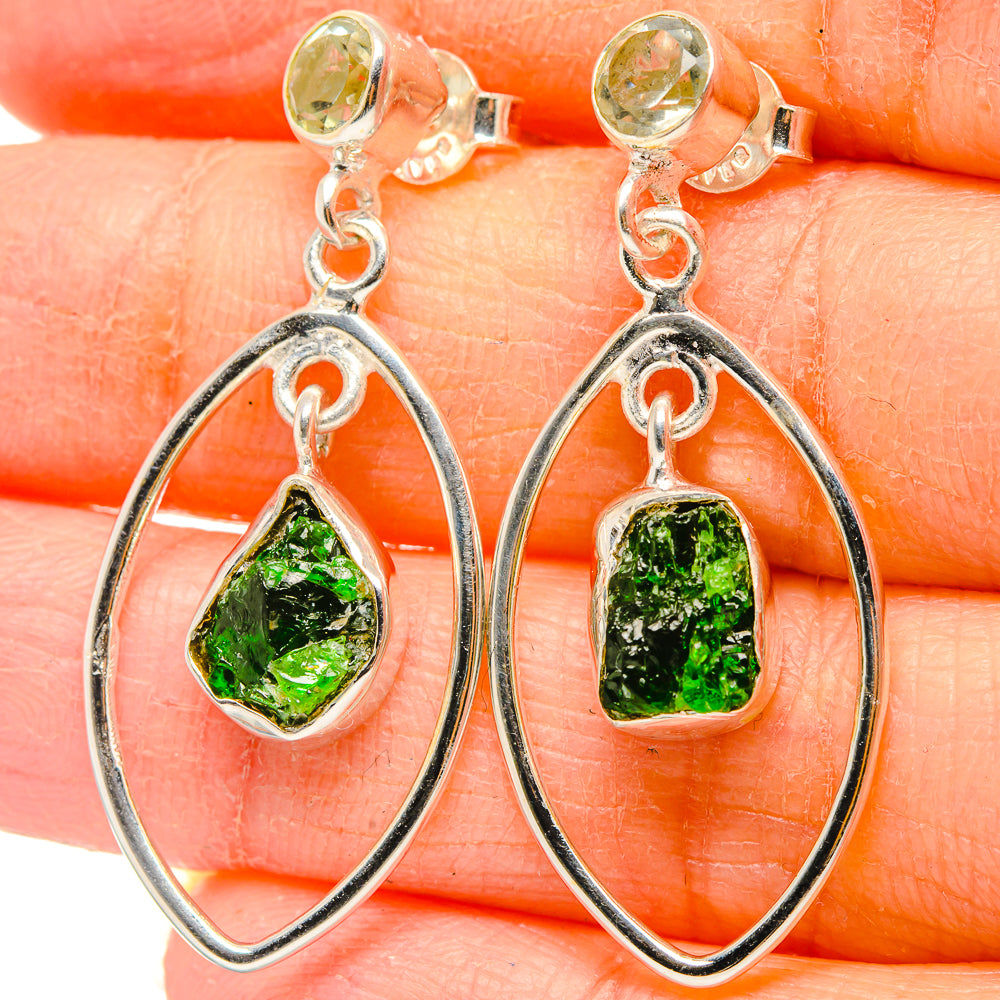 Rough Chrome Diopside, Citrine Earrings 1 1/2" (925 Sterling Silver) EARR431479