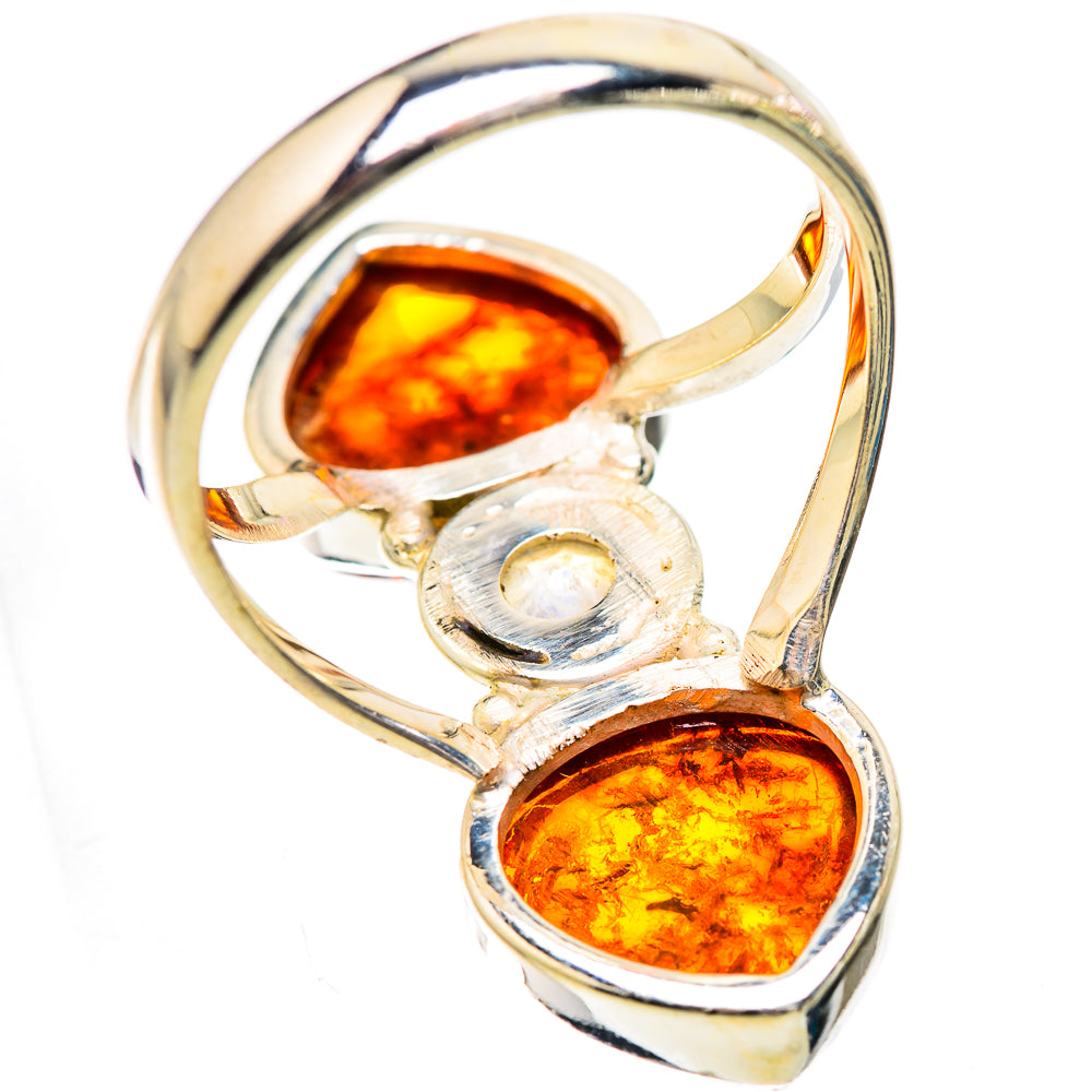 Large Baltic Amber, Rainbow Moonstone Ring Size 9.75 (925 Sterling Silver) RING135921