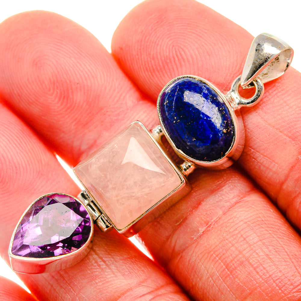 Rose Quartz, Lapis Lazuli, Amethyst Pendant 2 1/8" (925 Sterling Silver) PD37432