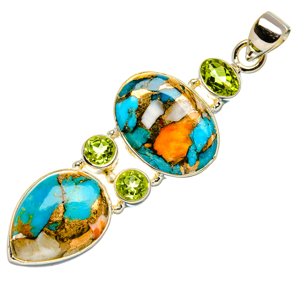 Spiny Oyster Turquoise, Peridot 925 Sterling Silver Pendant 2 1/4" (925 Sterling Silver) PD37625