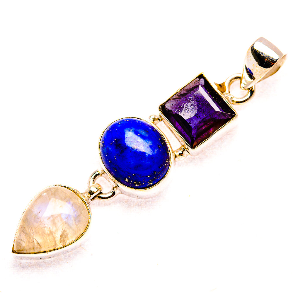 Rainbow Moonstone, Lapis Lazuli, Tanzanite 925 Sterling Silver Pendant 2" (925 Sterling Silver) PD37742