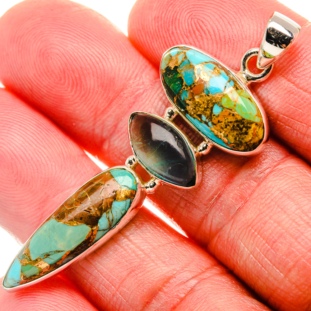 Kingman Mohave Turquoise, Aquamarine Pendant 2 1/4"  (925 Sterling Silver) PD37190