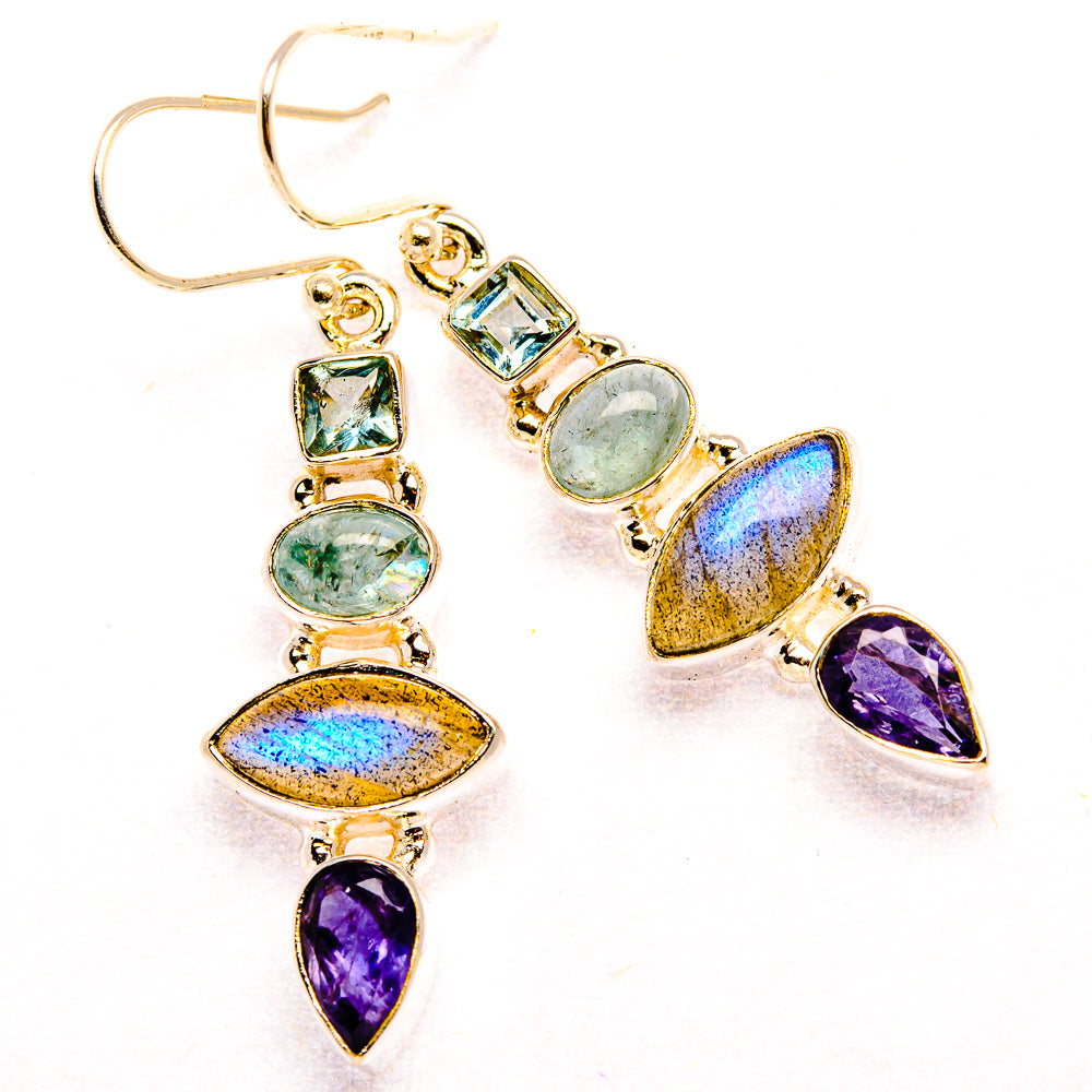 Labradorite, Tanzanite, Aquamarine, Blue Topaz 925 Sterling Silver Earrings 1 3/4" (925 Sterling Silver) EARR431928