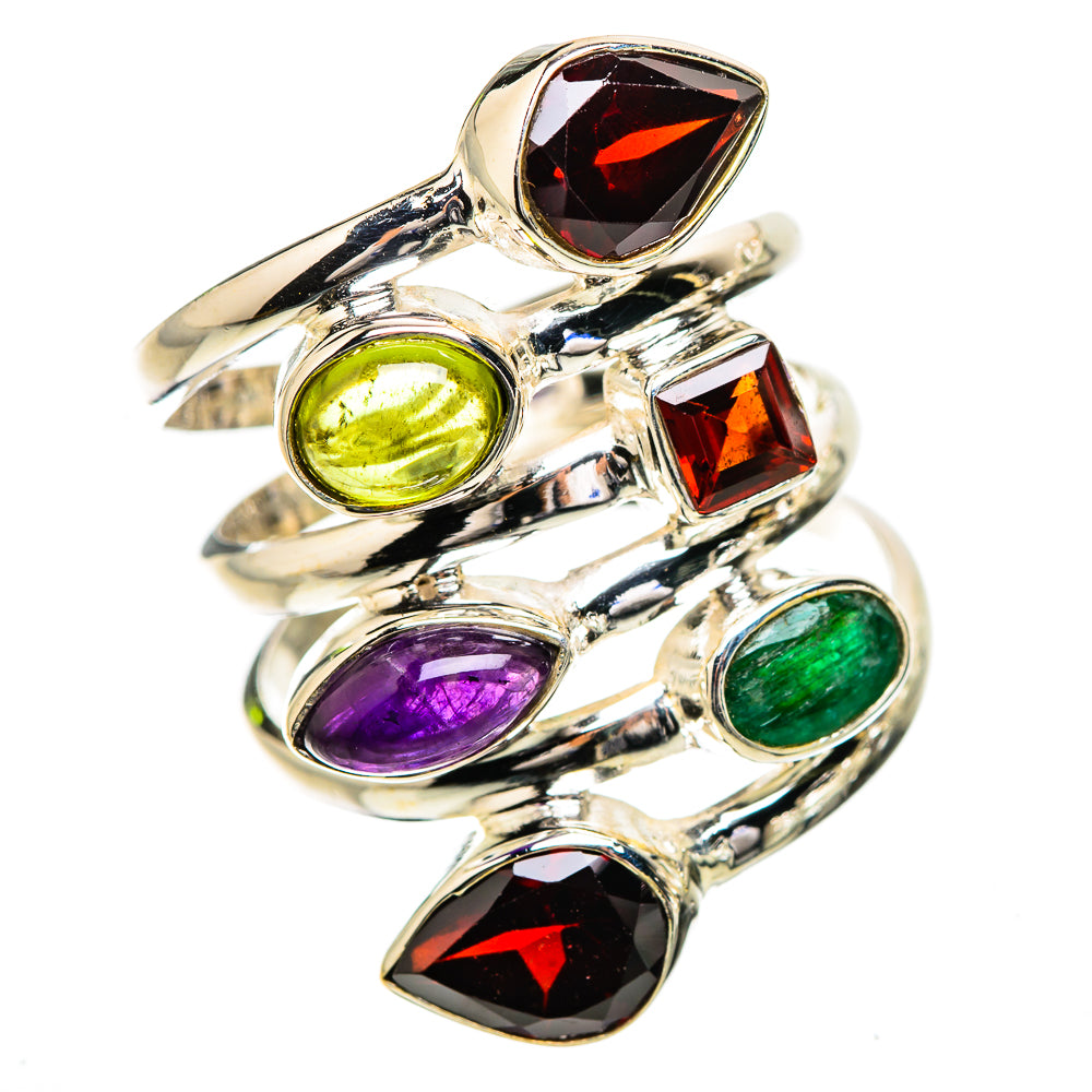 Large Garnet, Amethyst, Peridot, Emerald Ring Size 8.25 (925 Sterling Silver) RING135369
