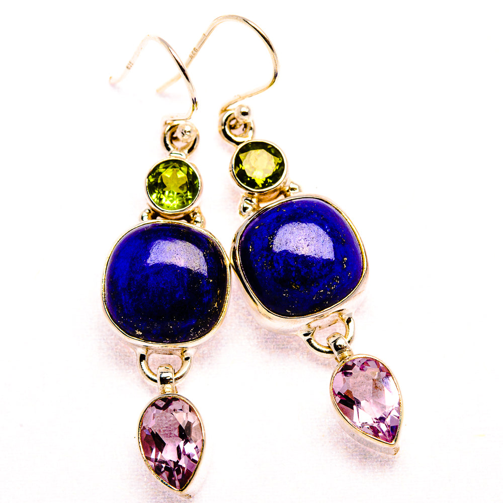 Lapis Lazuli, Kunzite, Peridot 925 Sterling Silver Earrings 1 7/8" (925 Sterling Silver) EARR431942