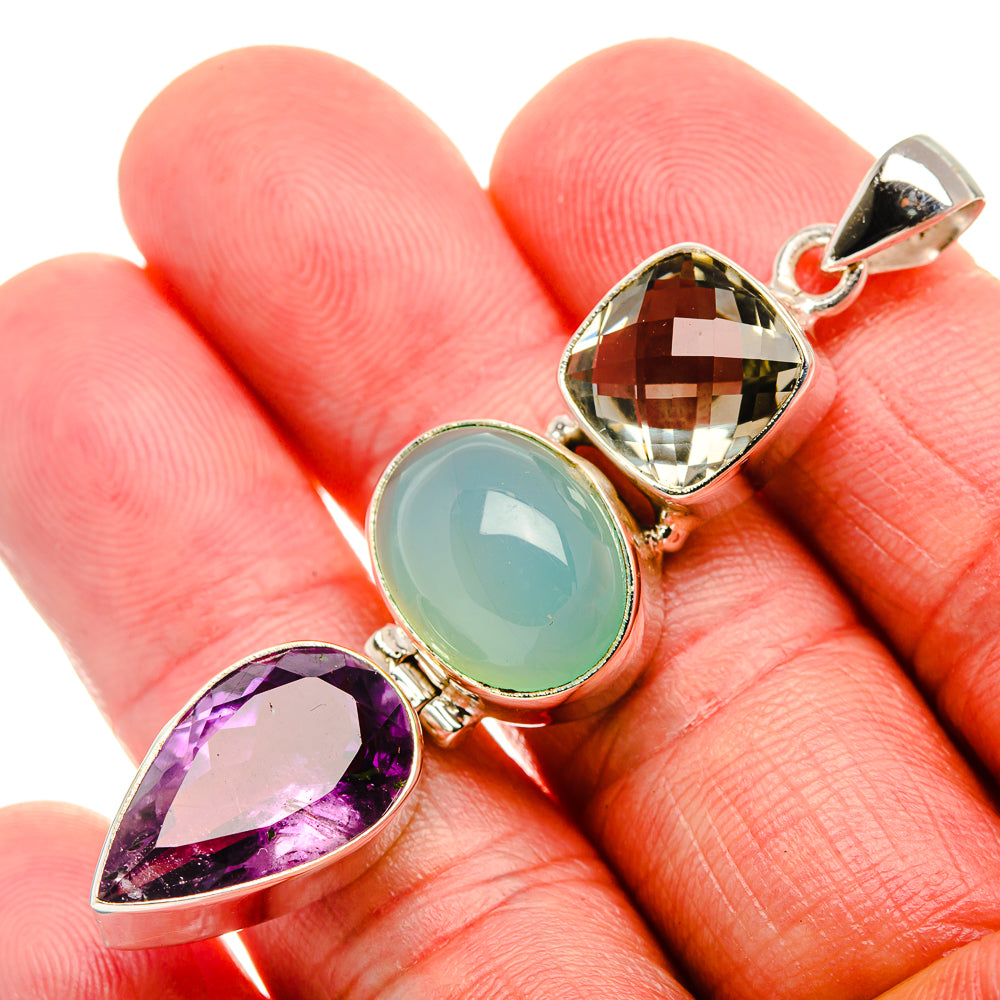 Faceted Amethyst, Aquamarine, Green Amethyst Pendant 2 3/8" (925 Sterling Silver) PD37596