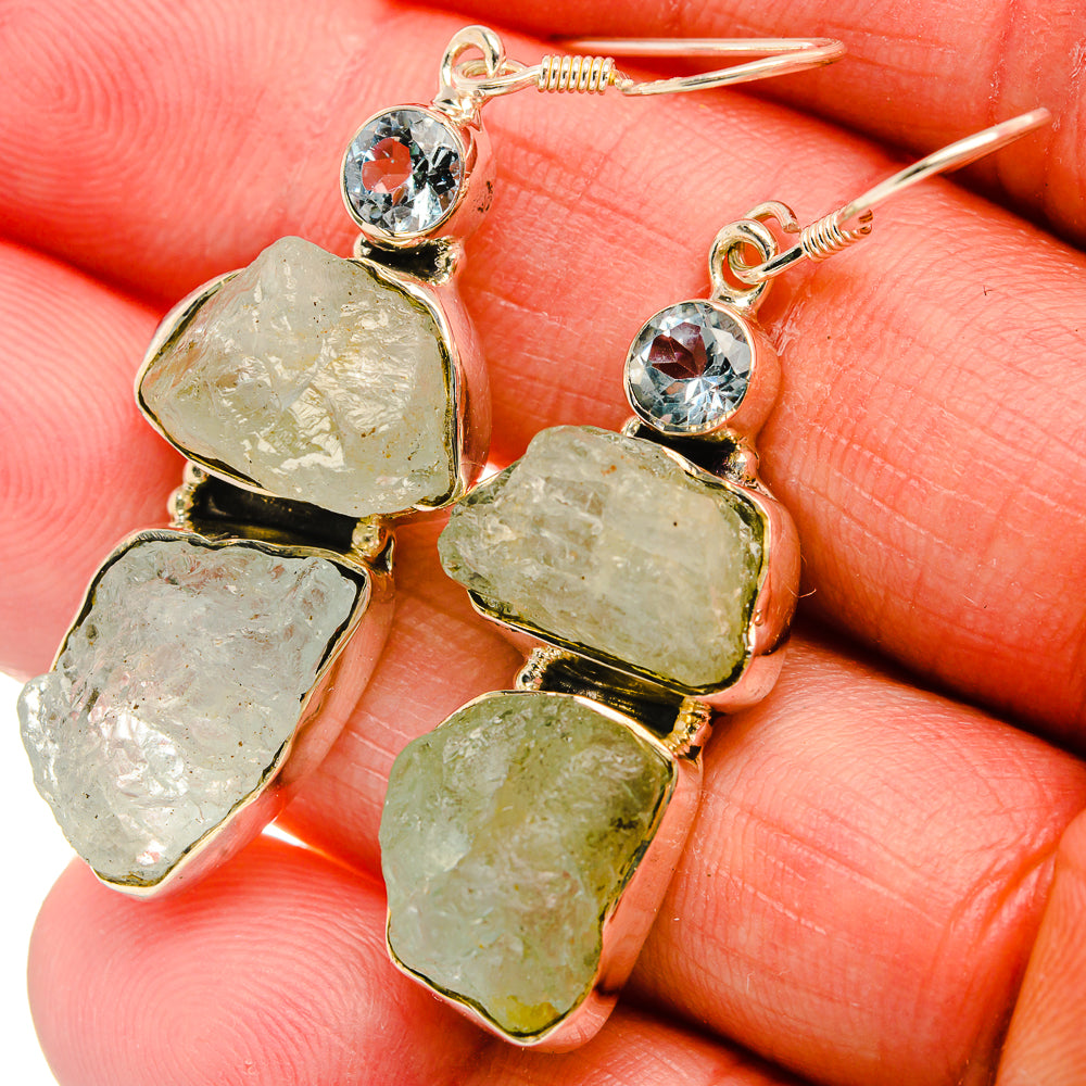 Rough Aquamarine, Blue Topaz Earrings 2 1/8" (925 Sterling Silver) EARR431808