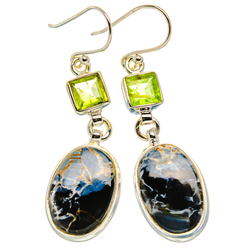 Pietersite, Peridot Earrings 1 3/4" (925 Sterling Silver) EARR431802