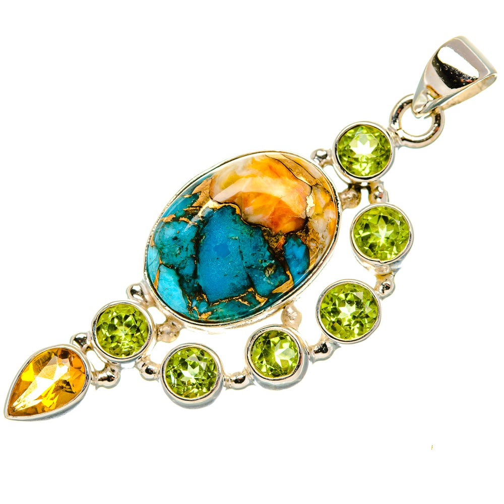 Spiny Oyster Turquoise, Peridot, Citrine 925 Sterling Silver Pendant 2 1/8" (925 Sterling Silver) PD37721