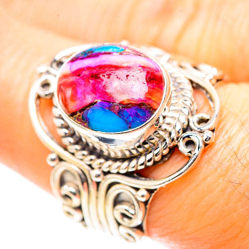 Kingman Pink Dahlia Turquoise Ring Size 7.5 (925 Sterling Silver) RING136580