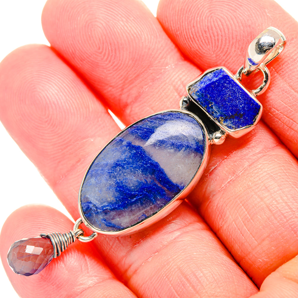 Sodalite, Lapis Lazuli, Rainbow Moonstone Pendant 2 1/2" (925 Sterling Silver) PD36797