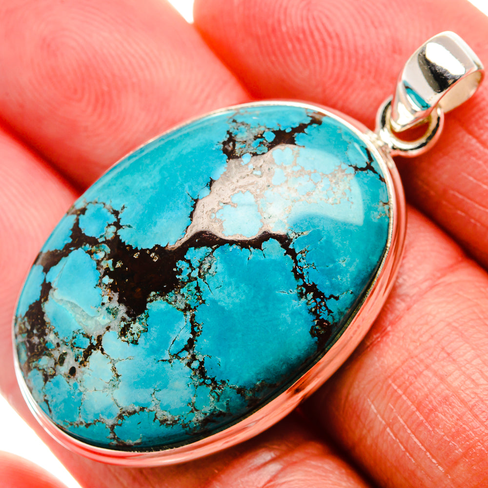 Tibetan Turquoise Pendant 1 7/8"  (925 Sterling Silver) PD37212