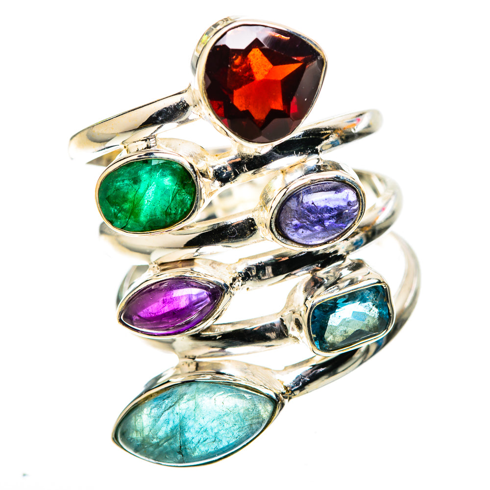 Large Garnet, Apatite, Tanzanite, Amethyst, Blue Topaz, Emerald Ring Size 9 (925 Sterling Silver) RING136154