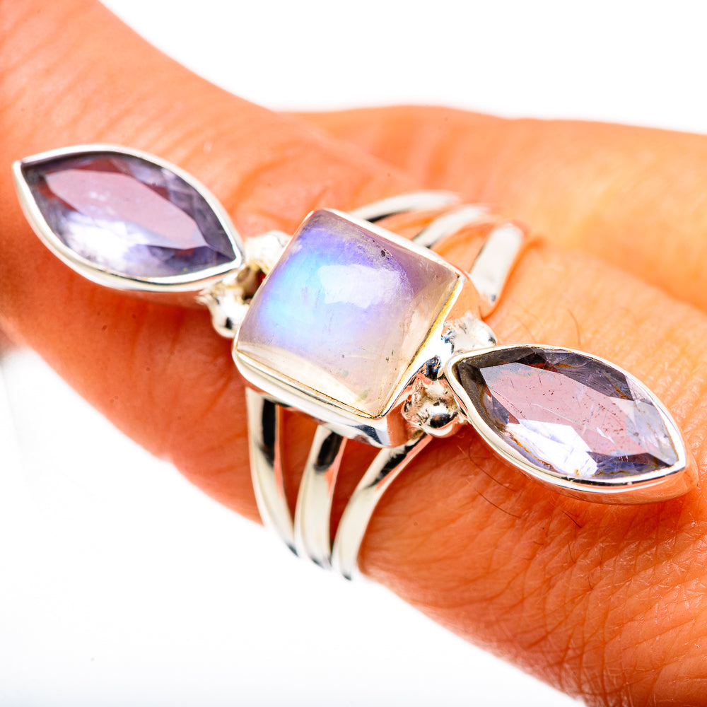 Rainbow Moonstone, Tanzanite Ring Size 7.25 (925 Sterling Silver) RING134611