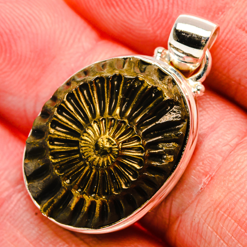 Pyrite Fossil Pendant 1 3/8" (925 Sterling Silver) PD37580