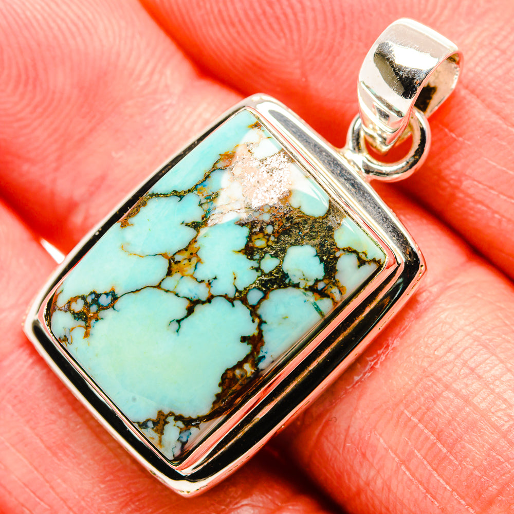 Tibetan Turquoise Pendant 1 1/2" (925 Sterling Silver) PD36885