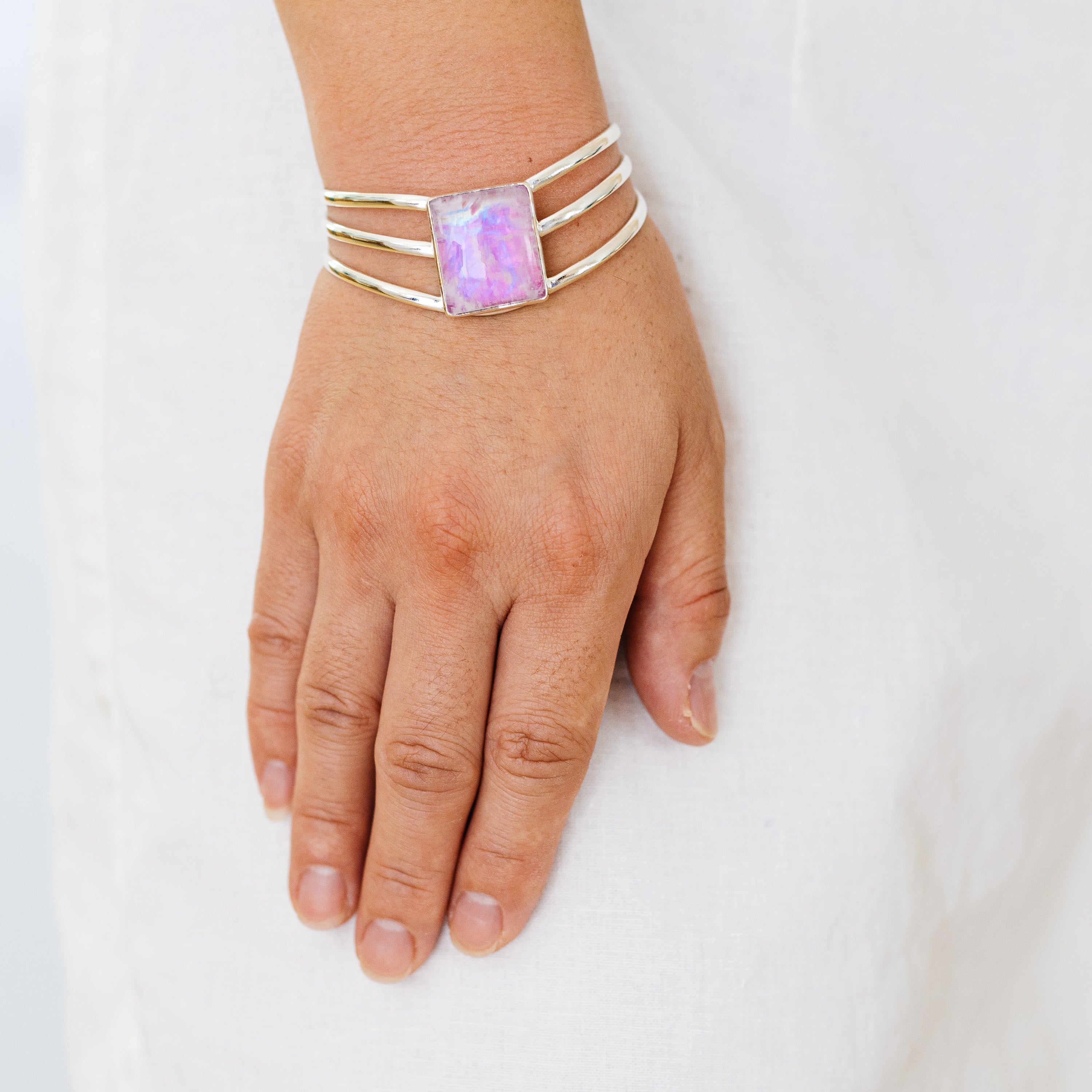 Rainbow Moonstone Bracelets handcrafted by Anasilvercos - BR90083