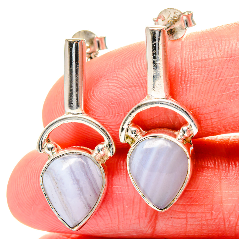 Blue Lace Agate Earrings handcrafted by Anasilvercos - EARR423585