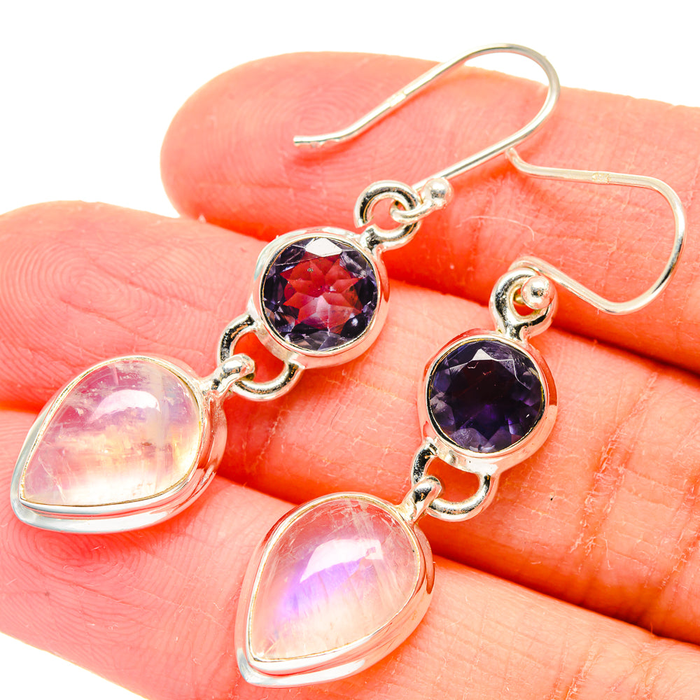 Rainbow Moonstone Earrings handcrafted by Anasilvercos - EARR423617