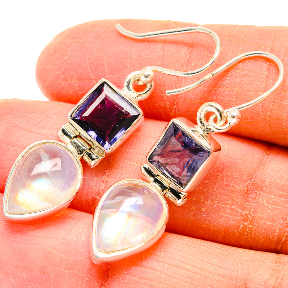 Rainbow Moonstone Earrings handcrafted by Anasilvercos - EARR423685
