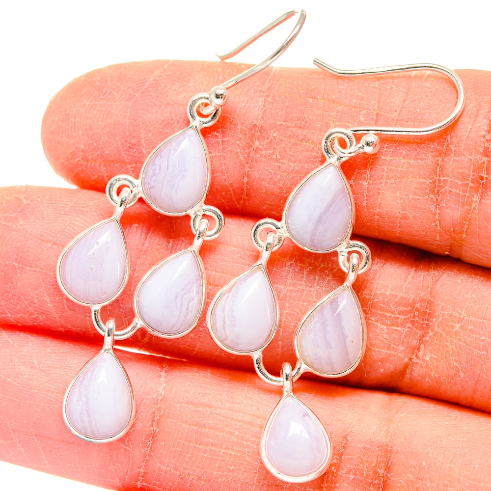Blue Lace Agate Earrings handcrafted by Anasilvercos - EARR423744