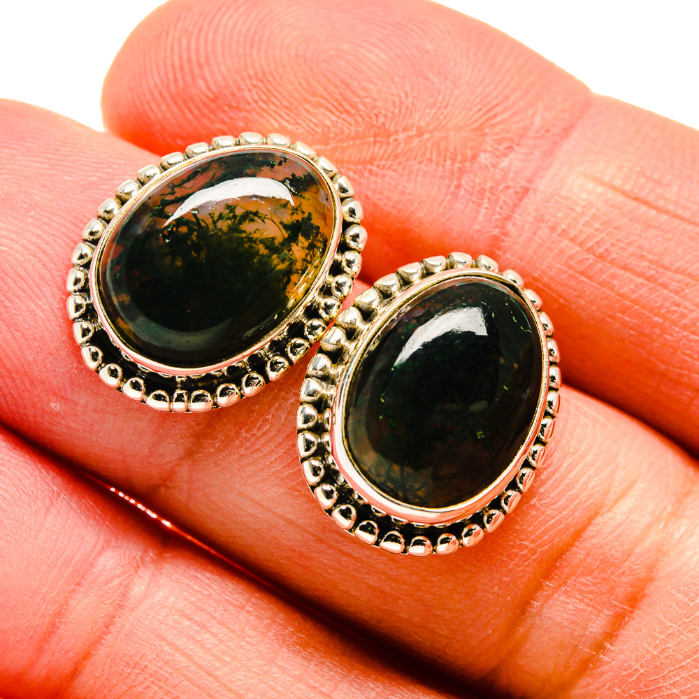 Green Moss Agate Earrings handcrafted by Anasilvercos - EARR408501