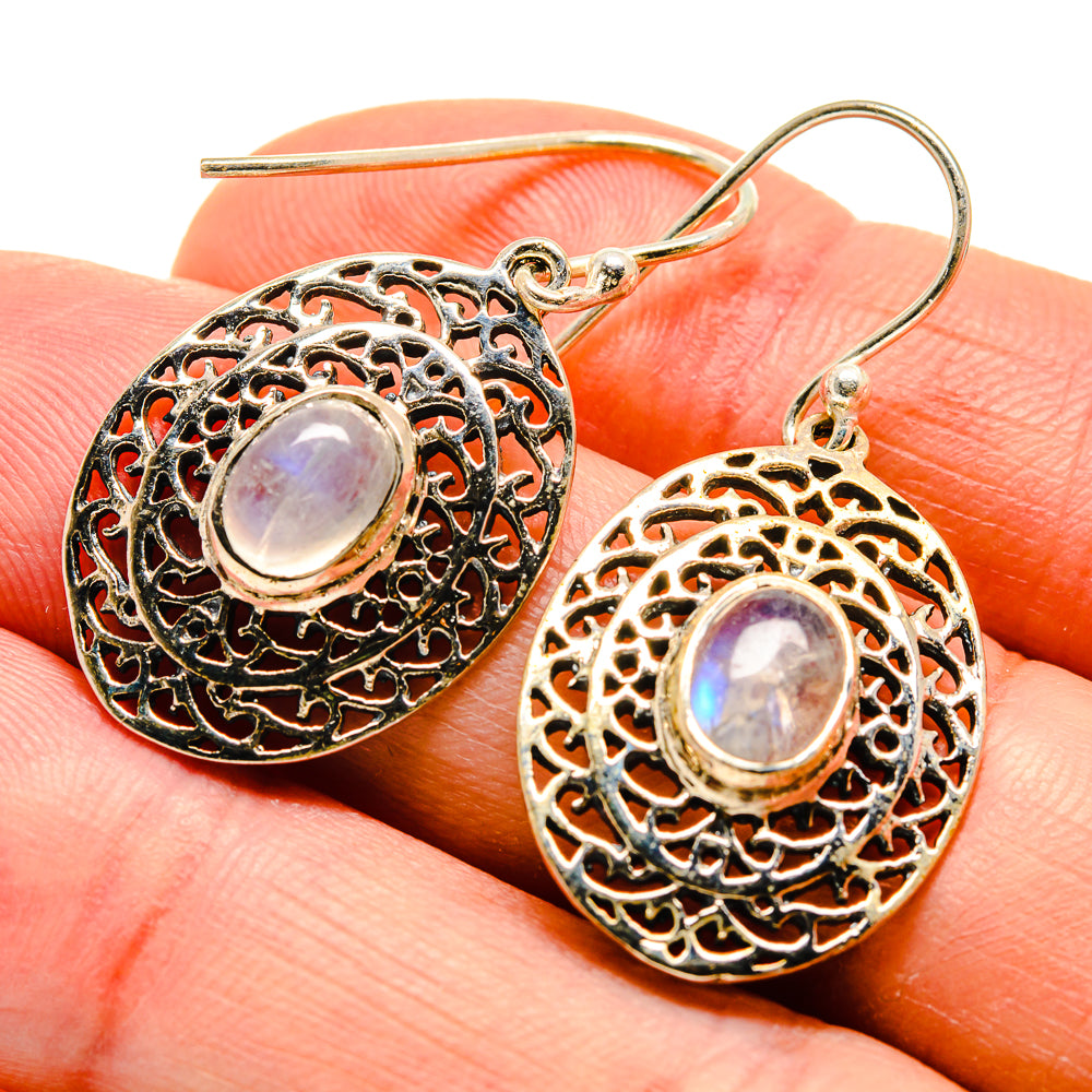 Rainbow Moonstone Earrings handcrafted by Anasilvercos - EARR409155