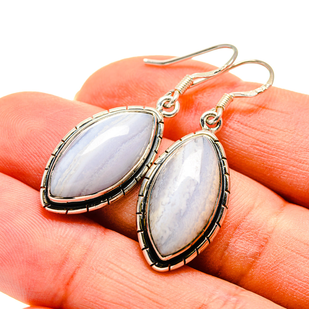 Blue Lace Agate Earrings handcrafted by Anasilvercos - EARR410861