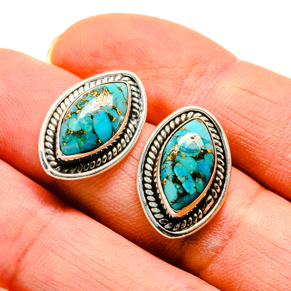Blue Copper Composite Turquoise Earrings handcrafted by Anasilvercos - EARR410884
