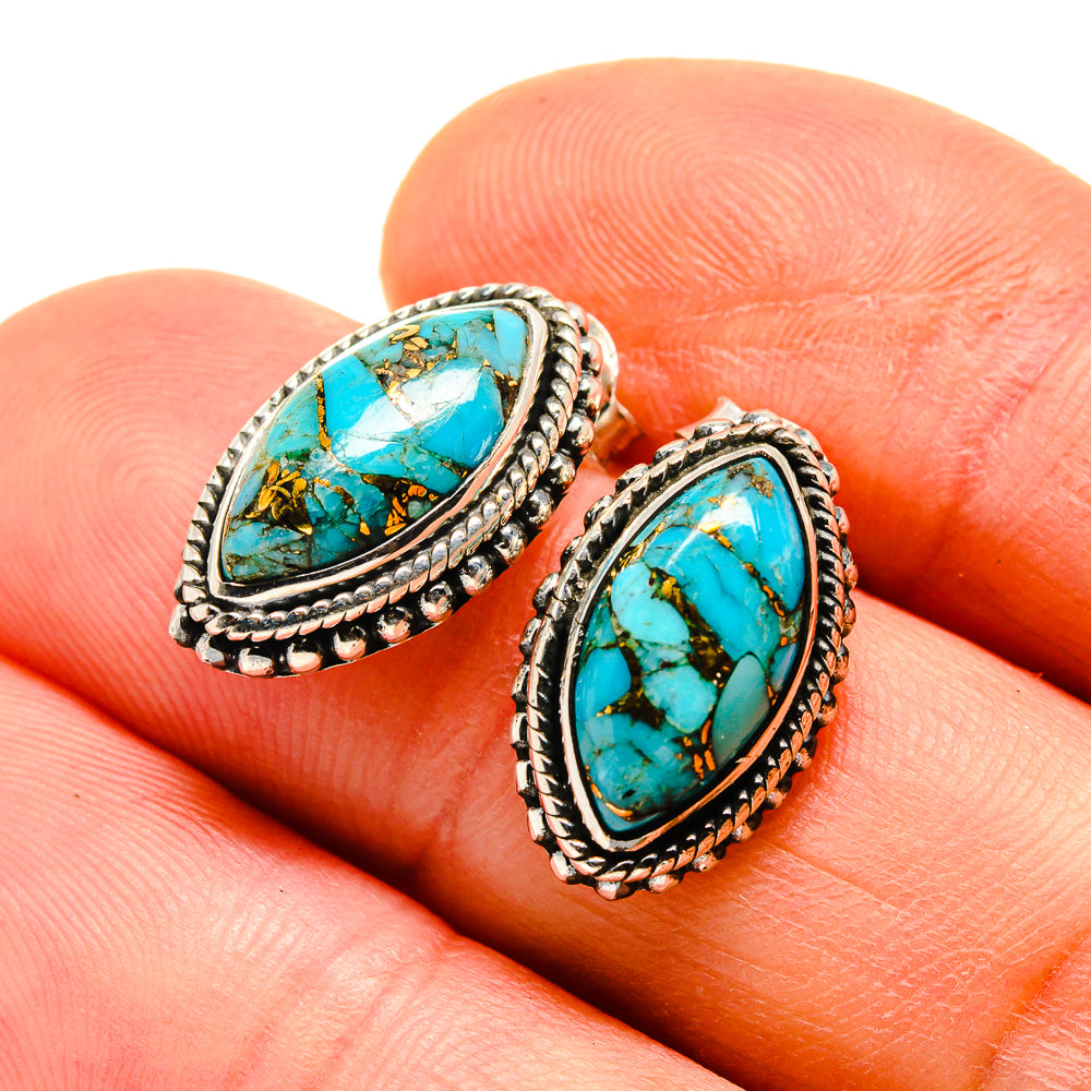 Blue Copper Composite Turquoise Earrings handcrafted by Anasilvercos - EARR411039