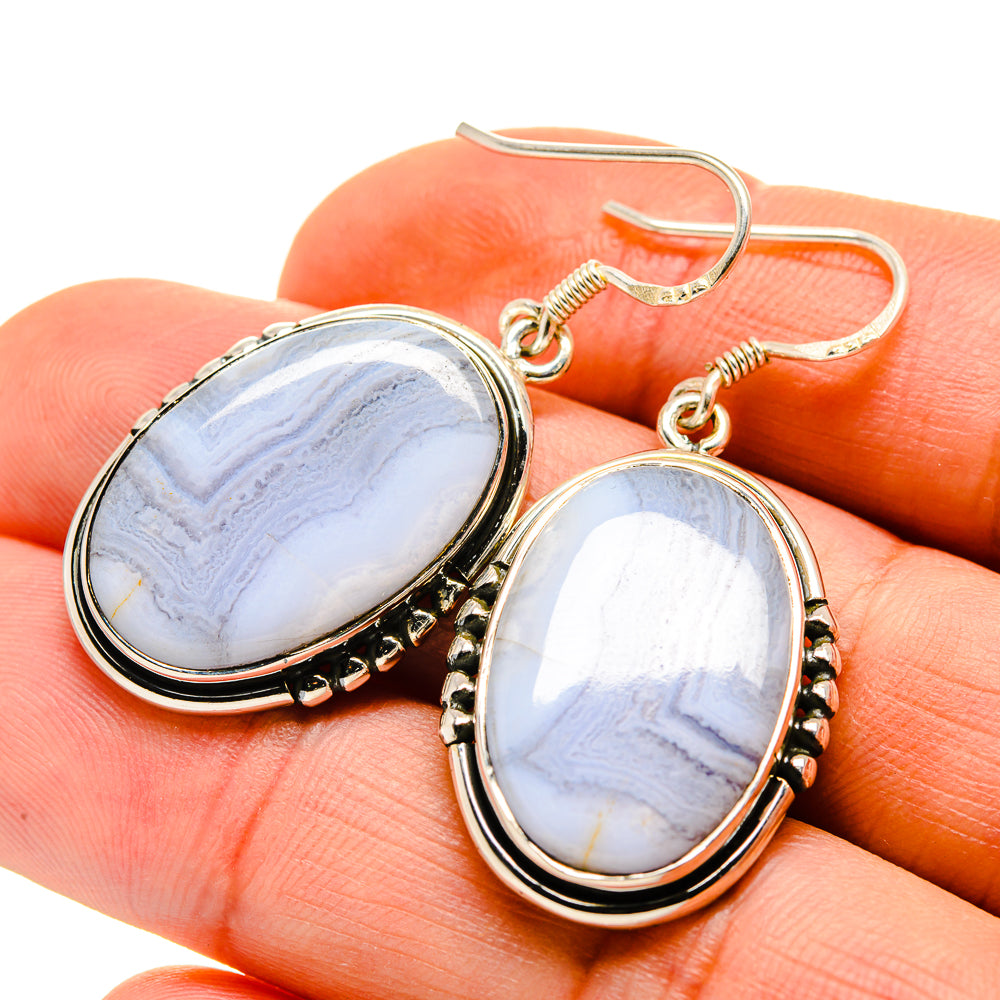 Blue Lace Agate Earrings handcrafted by Anasilvercos - EARR411117