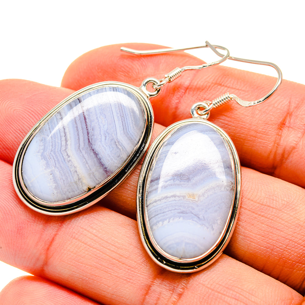 Blue Lace Agate Earrings handcrafted by Anasilvercos - EARR411175