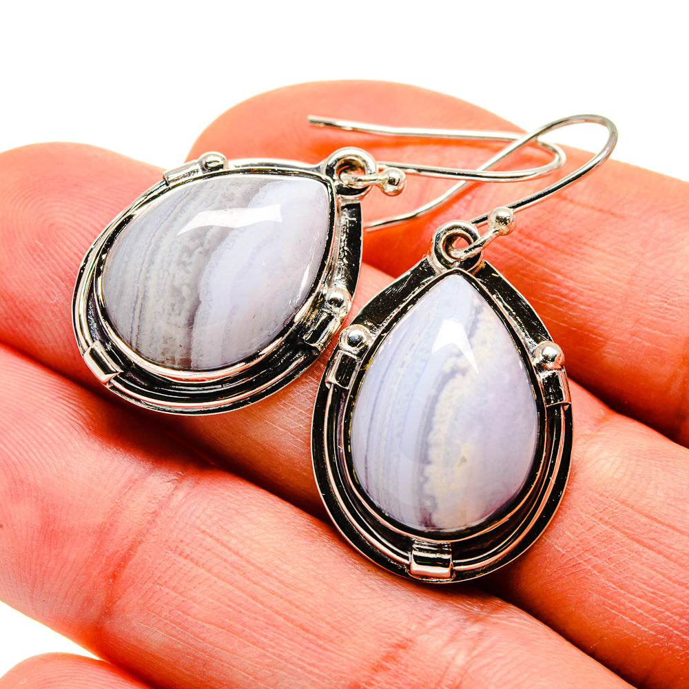 Blue Lace Agate Earrings handcrafted by Anasilvercos - EARR411567