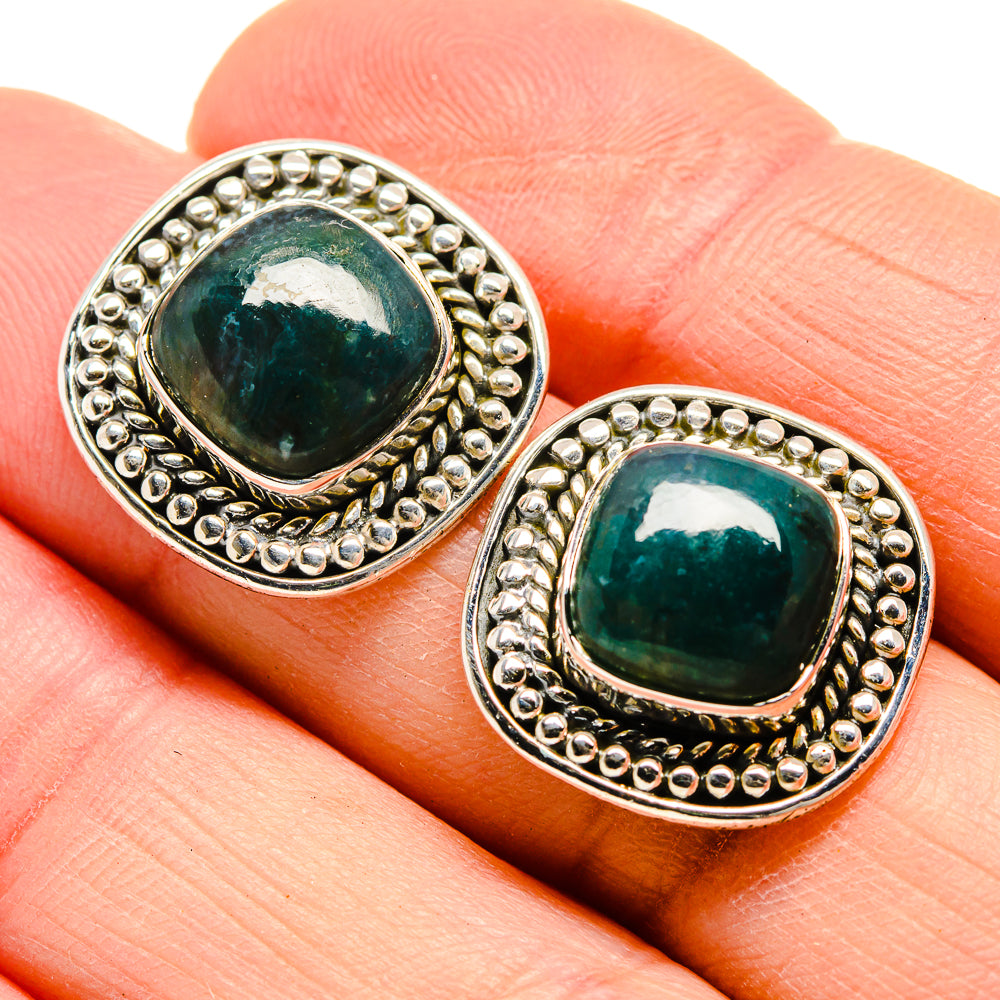 Green Moss Agate Earrings handcrafted by Anasilvercos - EARR411652