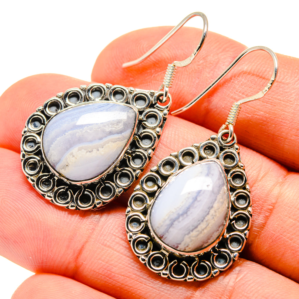 Blue Lace Agate Earrings handcrafted by Anasilvercos - EARR411873