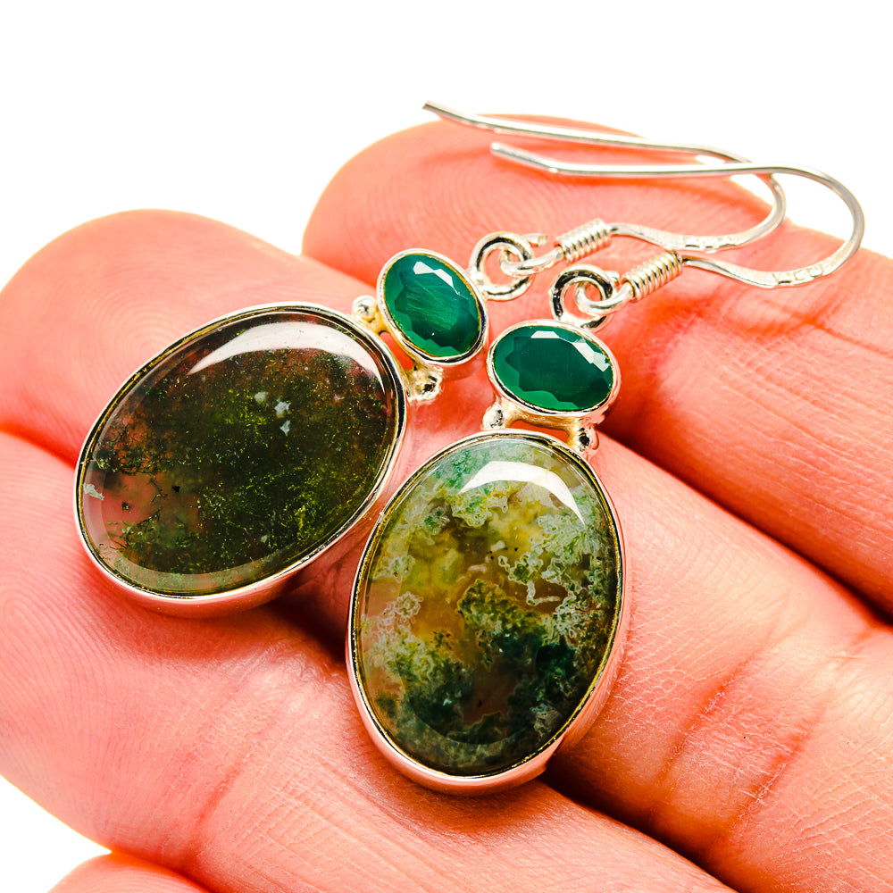 Green Moss Agate Earrings handcrafted by Anasilvercos - EARR411523