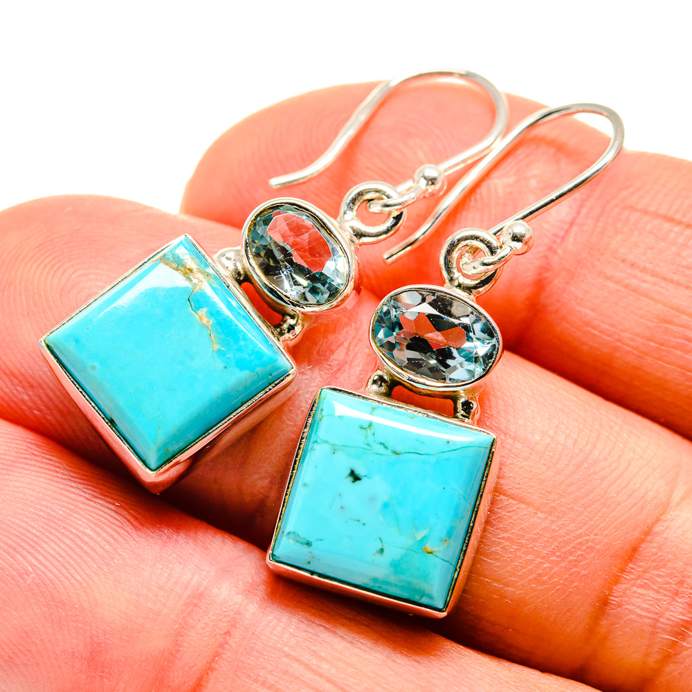 Arizona Turquoise, Blue Topaz Earrings handcrafted by Anasilvercos - EARR412000