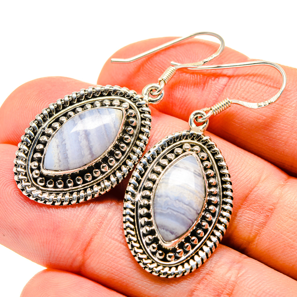 Blue Lace Agate Earrings handcrafted by Anasilvercos - EARR412094
