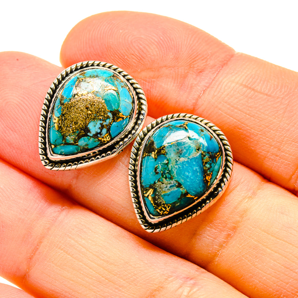 Blue Copper Composite Turquoise Earrings handcrafted by Anasilvercos - EARR412307