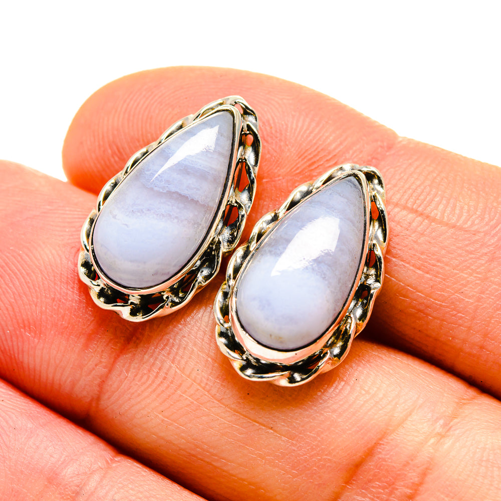 Blue Lace Agate Earrings handcrafted by Anasilvercos - EARR412388