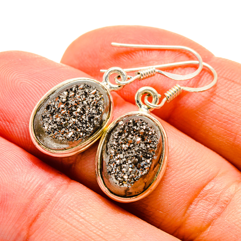 Spectro Pyrite Druzy Earrings handcrafted by Anasilvercos - EARR412810