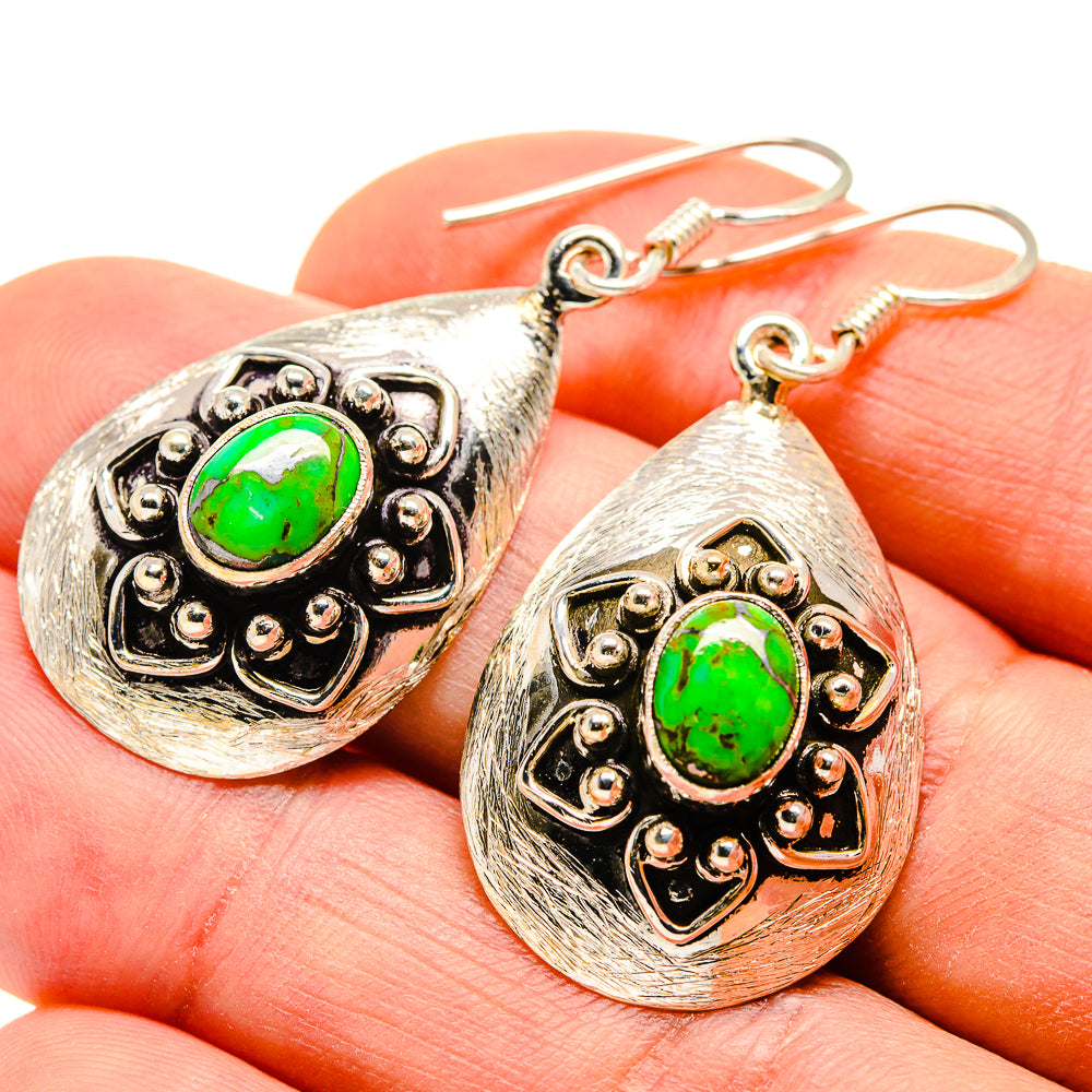 Green Copper Composite Turquoise Earrings handcrafted by Anasilvercos - EARR412874