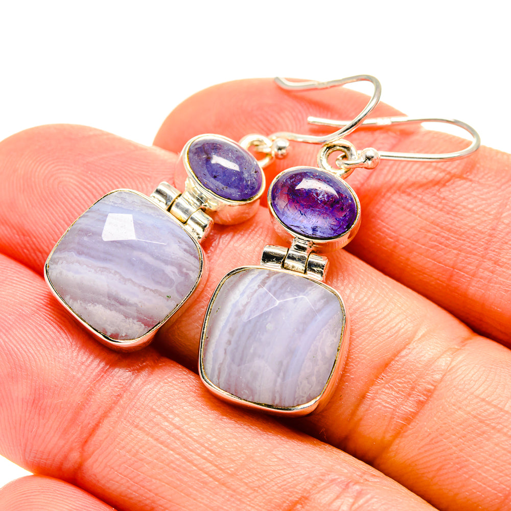Blue Lace Agate Earrings handcrafted by Anasilvercos - EARR412965