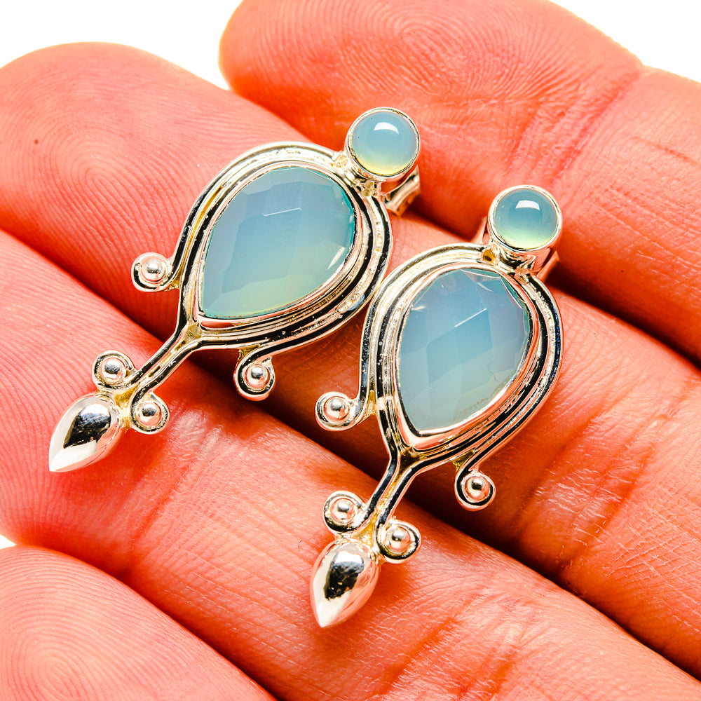 Aqua Chalcedony Earrings handcrafted by Anasilvercos - EARR413110