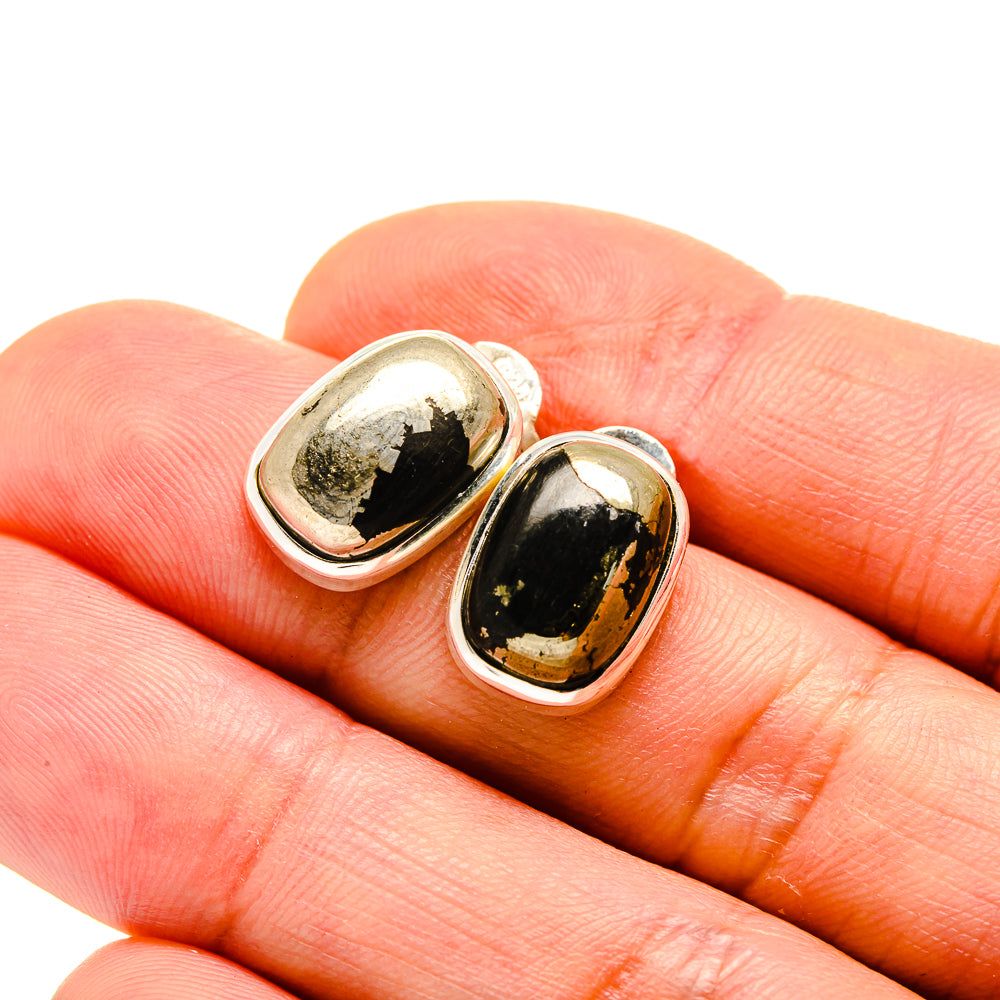 Pyrite In Black Onyx Earrings handcrafted by Anasilvercos - EARR413185