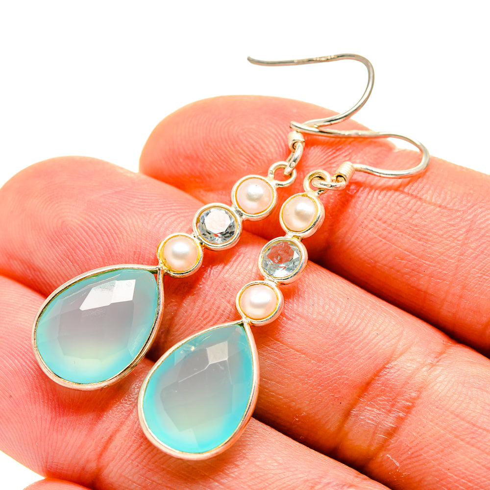 Aqua Chalcedony Earrings handcrafted by Anasilvercos - EARR413223