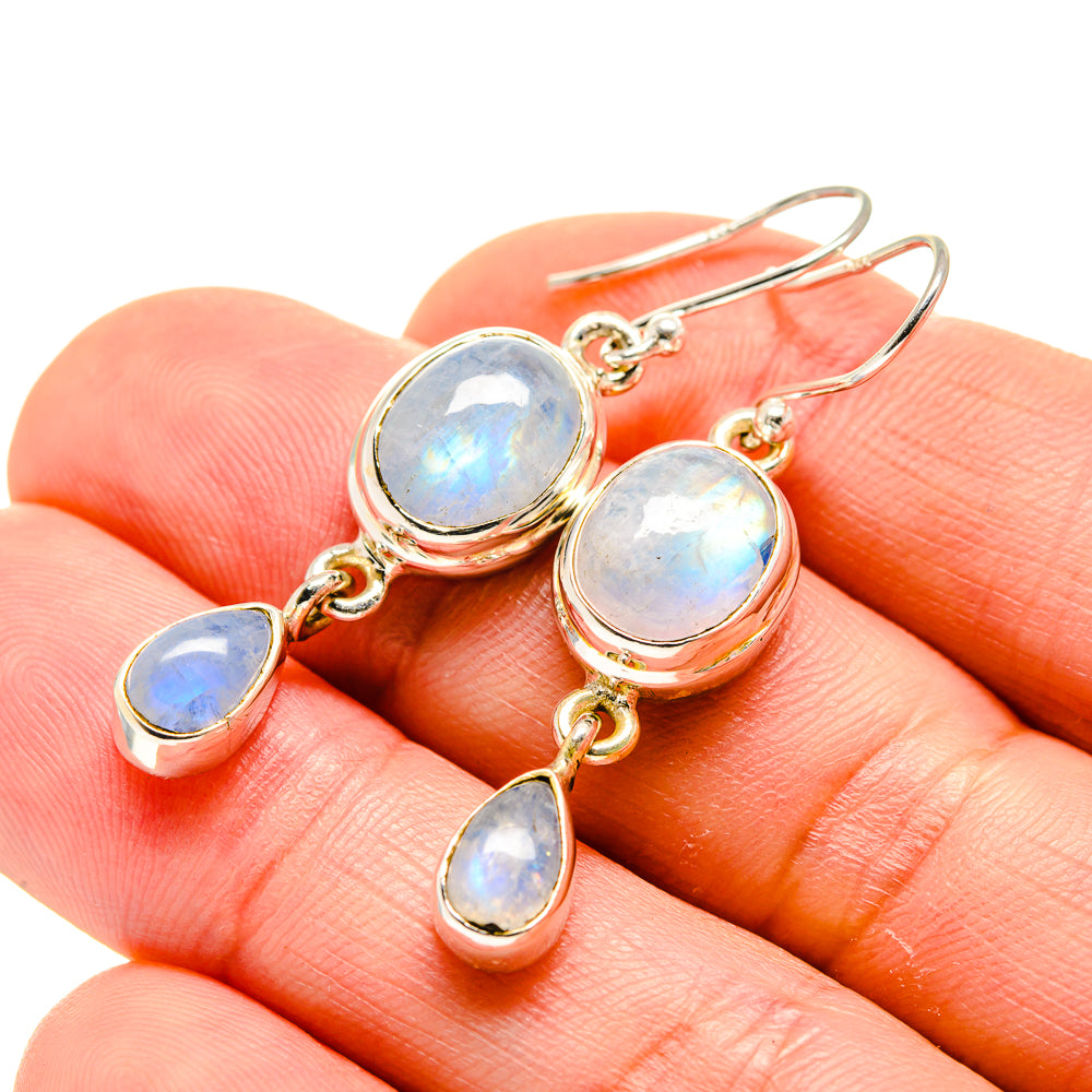 Rainbow Moonstone Earrings handcrafted by Anasilvercos - EARR413248