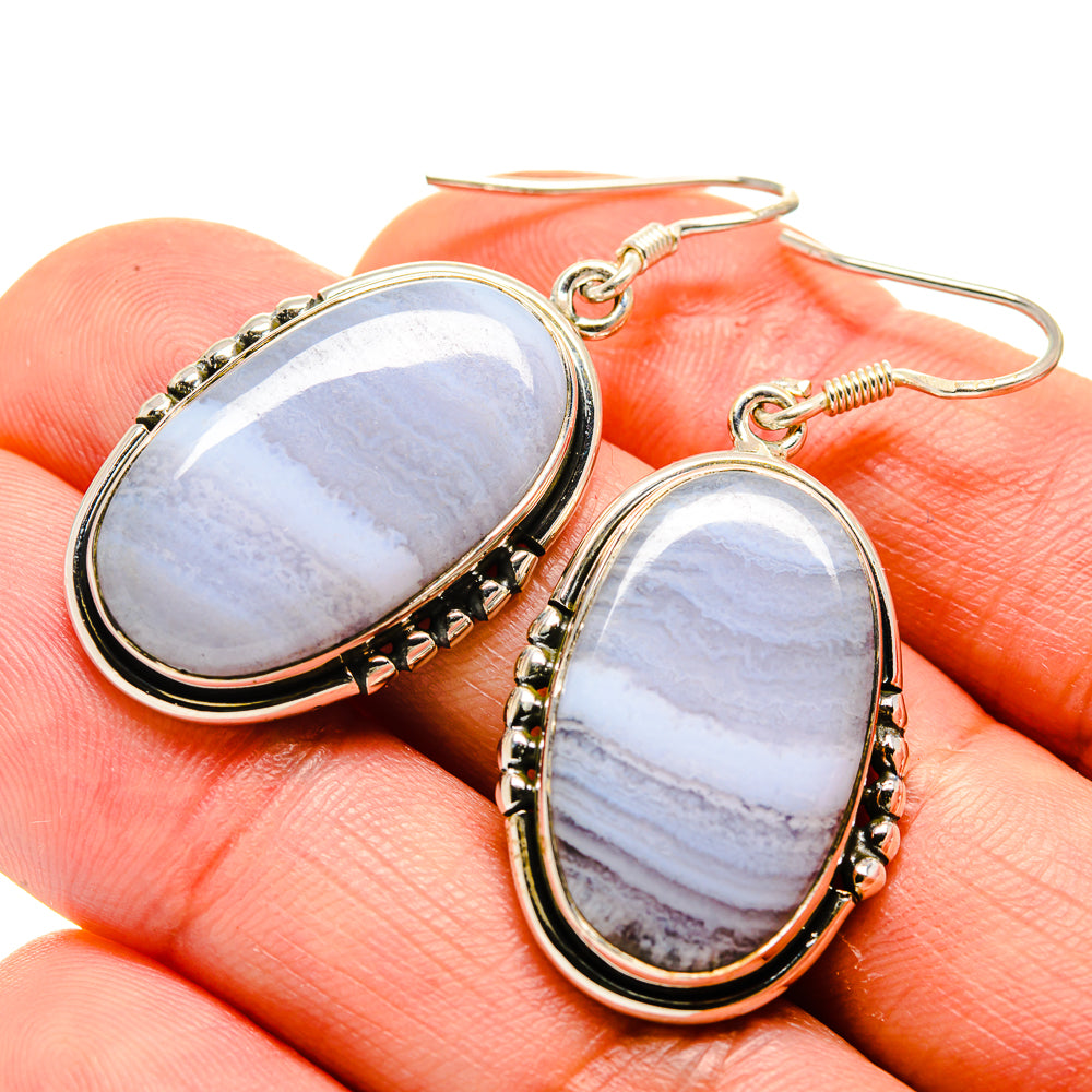 Blue Lace Agate Earrings handcrafted by Anasilvercos - EARR413252